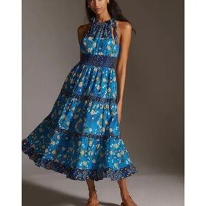 NWT Anthropologie Love The Label Halter Printed Maxi Dress 100% cotton